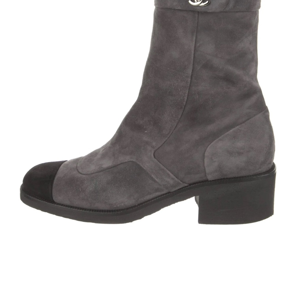 CHANEL Gray and Black Ankle Boots with Minimalist Design